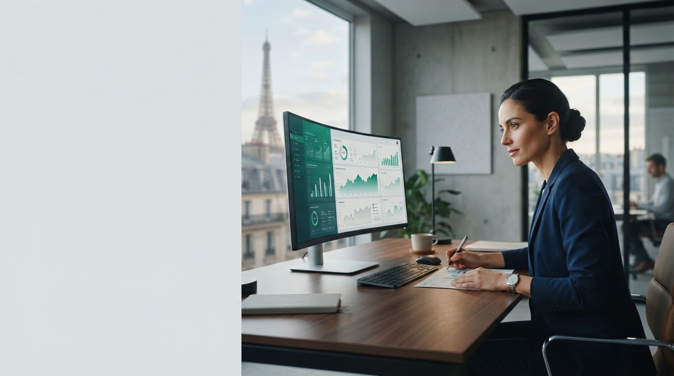 Mervane Elyris — interface d'analyse prédictive affichée sur un ordinateur portable